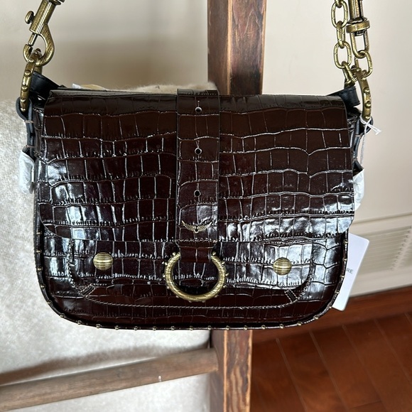 Zadig Voltaire Kate Brown Croco Print Leather Detachable Chain/crossbodySOLD OUT - Picture 1 of 13